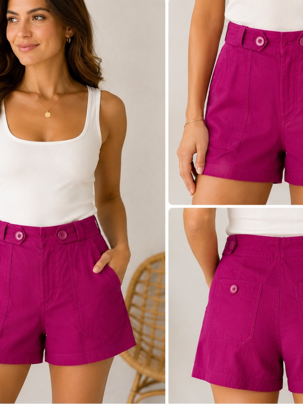 Anthropologie Maeve Bright Pink Utility Shorts Size 12 Summer Casual